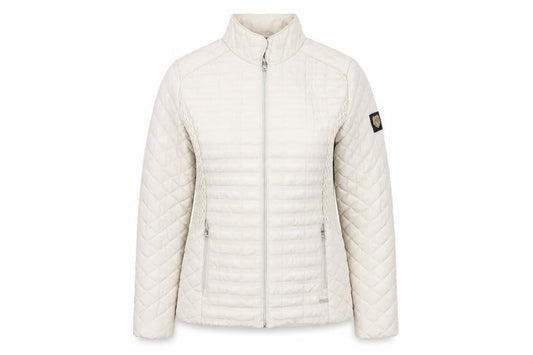 Paco Women Beige Quilted Full Zip Mid-Length Jacket Size 10