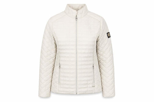 Paco Women Beige Quilted Full Zip Mid-Length Jacket Size 10