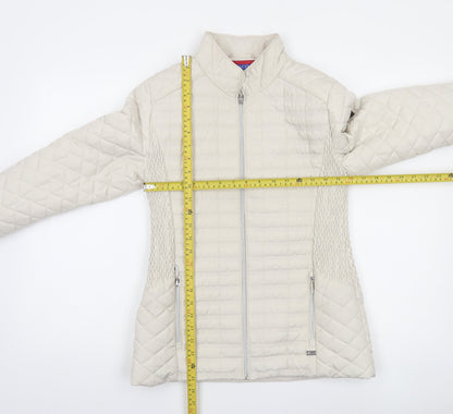 Paco Women Beige Quilted Full Zip Mid-Length Jacket Size 10