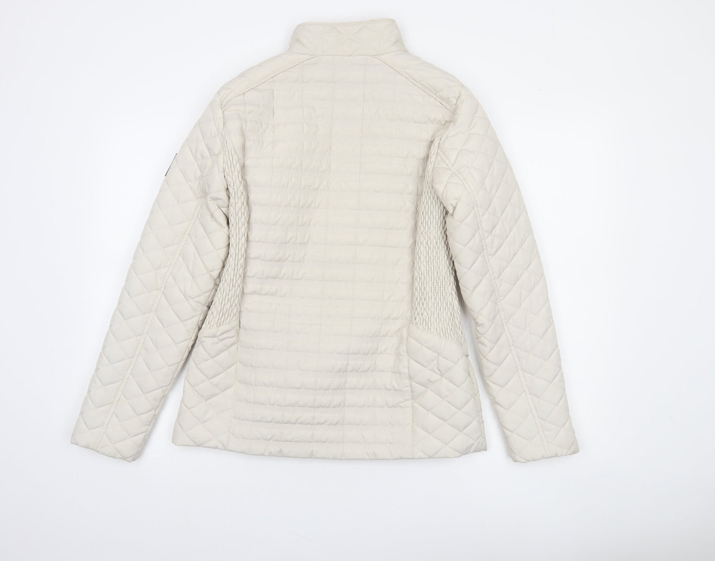 Paco Women Beige Quilted Full Zip Mid-Length Jacket Size 10