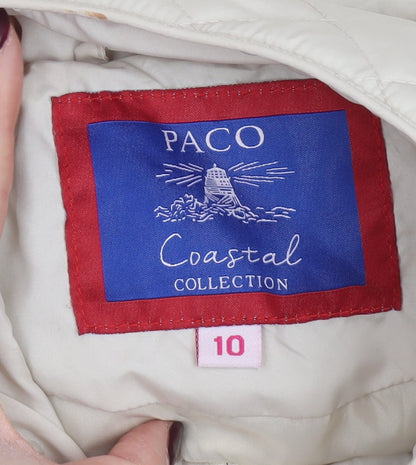 Paco Women Beige Quilted Full Zip Mid-Length Jacket Size 10