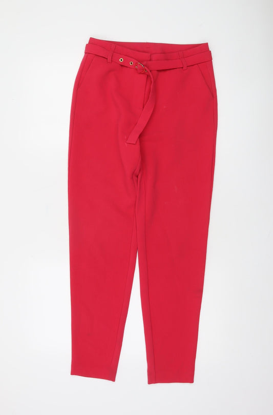 Vila Women Red Belted Tapered Trousers Size 6
