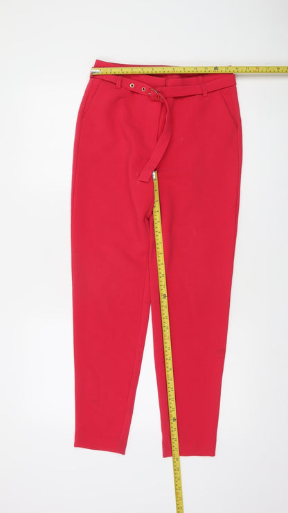 Vila Women Red Belted Tapered Trousers Size 6