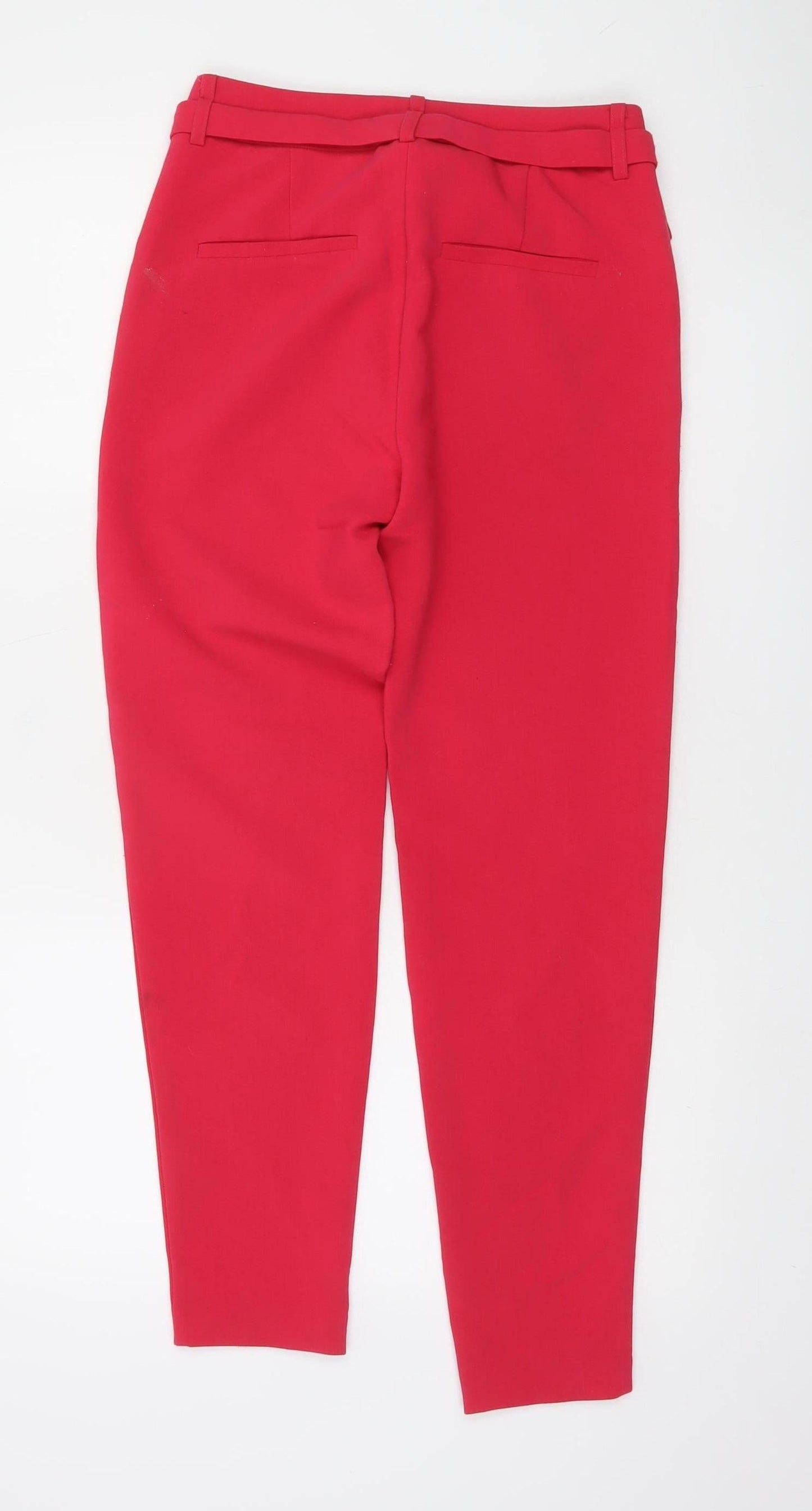Vila Women Red Belted Tapered Trousers Size 6