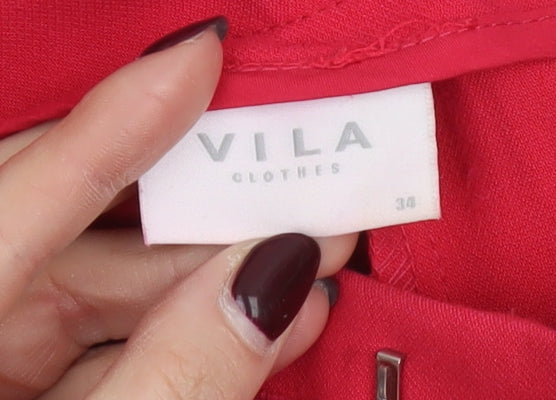 Vila Women Red Belted Tapered Trousers Size 6