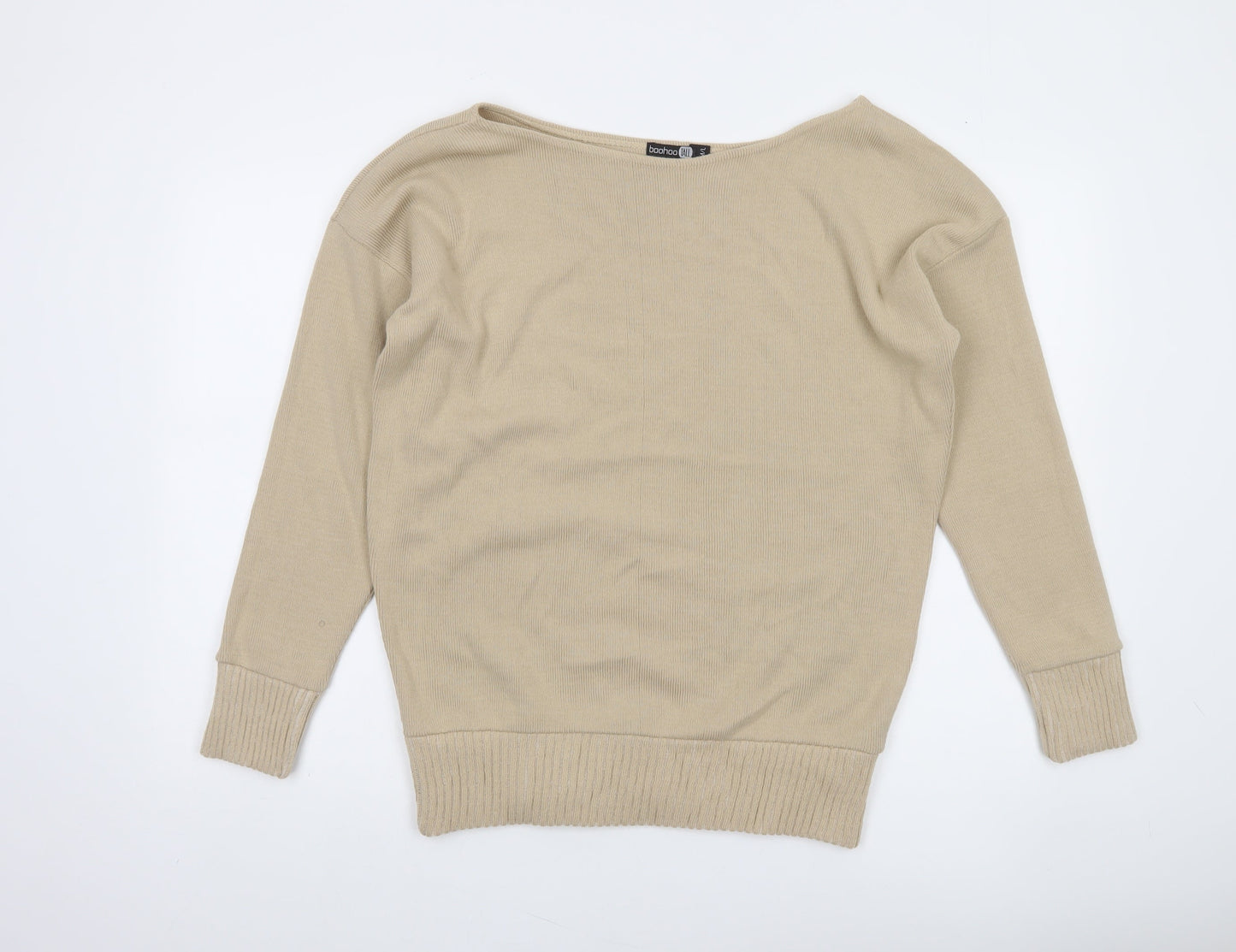 Boohoo Women’s Beige Tall Boat Neck Knit Pullover Jumper M/L