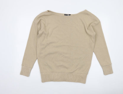 Boohoo Women’s Beige Tall Boat Neck Knit Pullover Jumper M/L