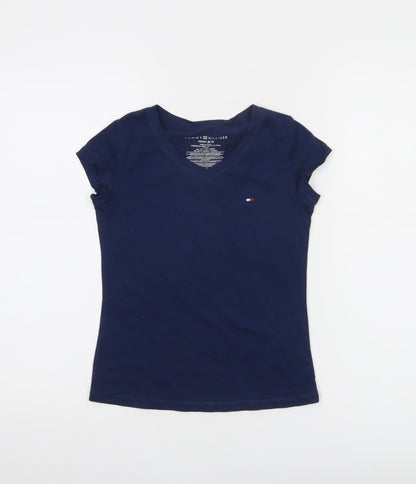 Tommy Hilfiger Girls Navy Blue V-Neck Short Sleeve T-Shirt Size 8/10