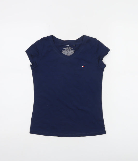 Tommy Hilfiger Girls Navy Blue V-Neck Short Sleeve T-Shirt Size 8/10