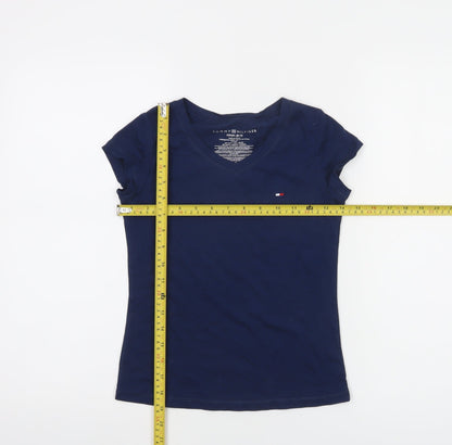 Tommy Hilfiger Girls Navy Blue V-Neck Short Sleeve T-Shirt Size 8/10