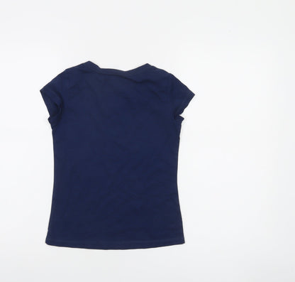 Tommy Hilfiger Girls Navy Blue V-Neck Short Sleeve T-Shirt Size 8/10
