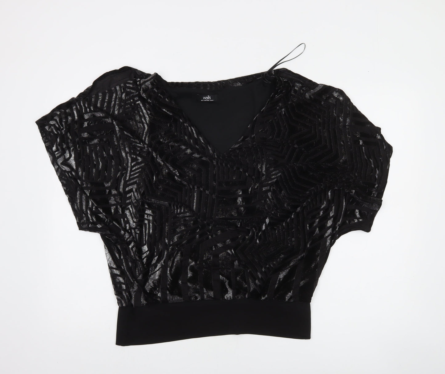 Wallis Womens Black Velvet Geometric Blouse Size S