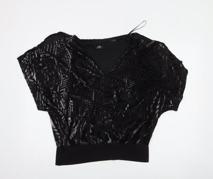 Wallis Womens Black Velvet Geometric Blouse Size S
