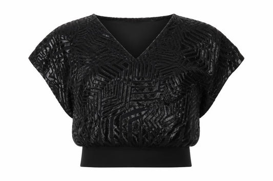 Wallis Womens Black Velvet Geometric Blouse Size S