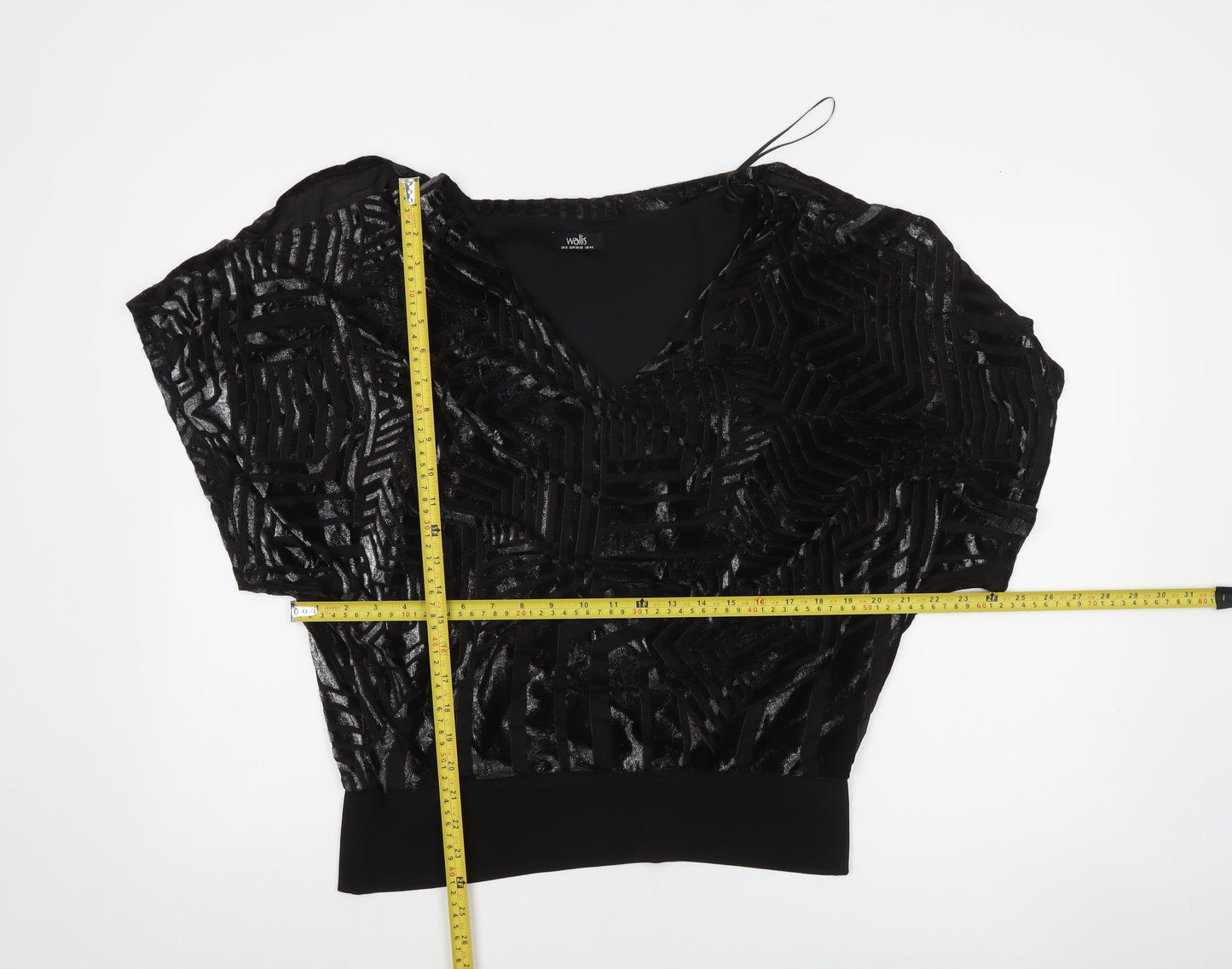 Wallis Womens Black Velvet Geometric Blouse Size S