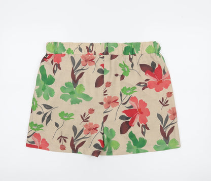 OQQA Women's Beige Floral Cotton Blend Pleated Chino Shorts XL