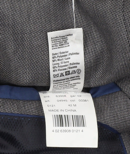 Burton Menswear London Grey 42R Men's Regular Fit Wool Blend Suit Jacket