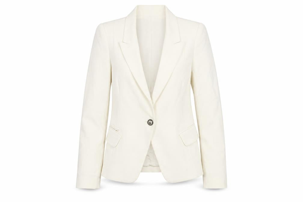 Front view of Zara Woman Ivory Single-Breasted Tailored Blazer, size S