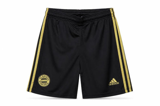 Front view of Adidas boys’ black gold athletic shorts s fc bayern munich football