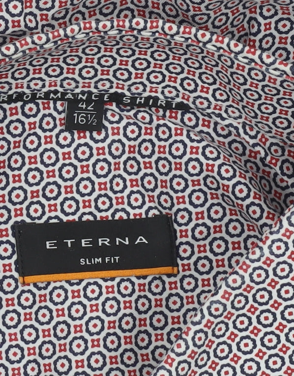 Eterna Mens Slim Fit Long Sleeve Patterned Button-Up Shirt 16.5 42 Blue Red