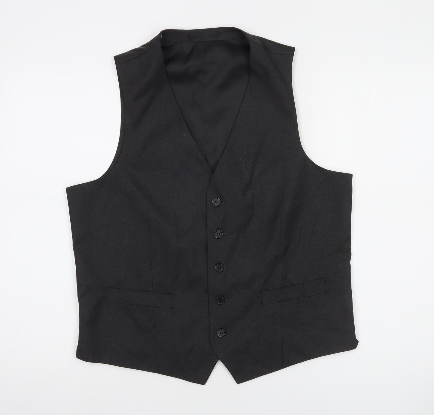 Moss Esq Mens Black Regular Fit Suit Waistcoat 40in Chest