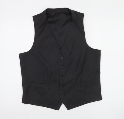 Moss Esq Mens Black Regular Fit Suit Waistcoat 40in Chest