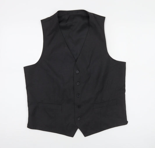 Moss Esq Mens Black Regular Fit Suit Waistcoat 40in Chest