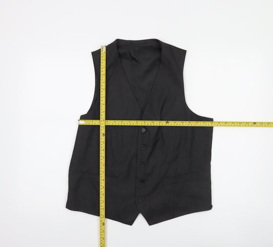 Moss Esq Mens Black Regular Fit Suit Waistcoat 40in Chest