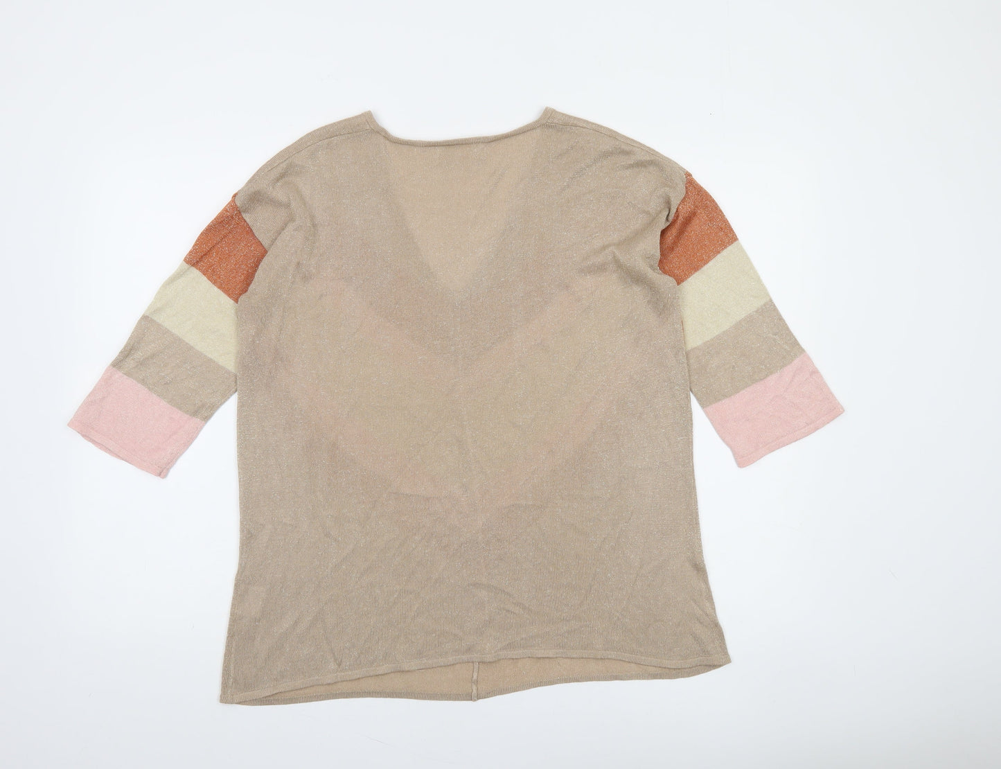 Naoise Women’s Beige V-Neck Striped Pullover Jumper Size L