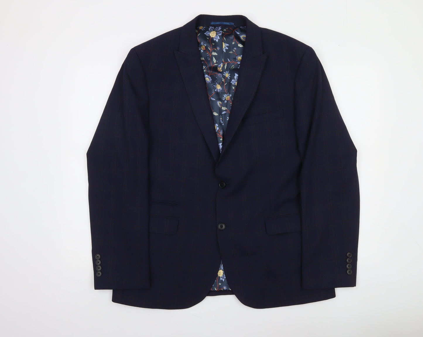 Next Men's Blue Check Wool Blend Blazer Jacket 44 Short Regular Fit