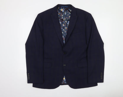 Next Men's Blue Check Wool Blend Blazer Jacket 44 Short Regular Fit
