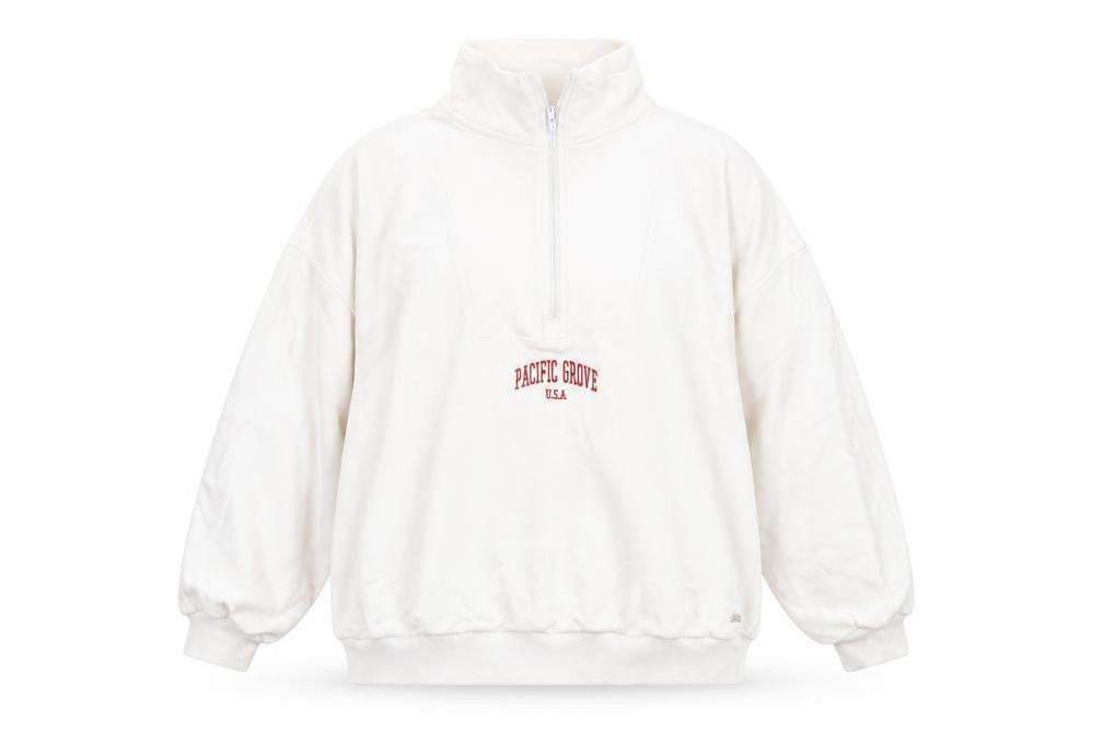 Front view of Pull&Bear Pacific Grove White 1/2 Zip Sweatshirt Women’s M Cotton Blend