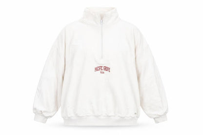 Front view of Pull&Bear Pacific Grove White 1/2 Zip Sweatshirt Women’s M Cotton Blend