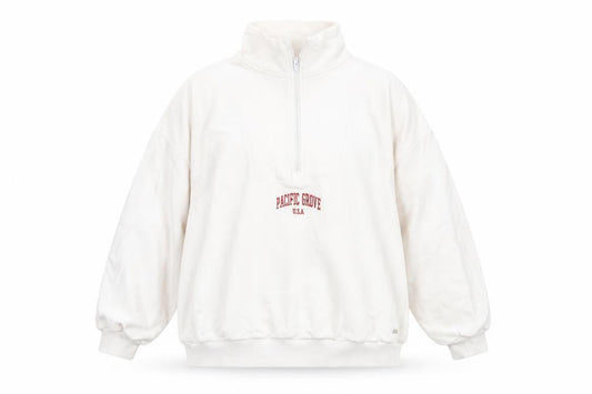 Front view of Pull&Bear Pacific Grove White 1/2 Zip Sweatshirt Women’s M Cotton Blend