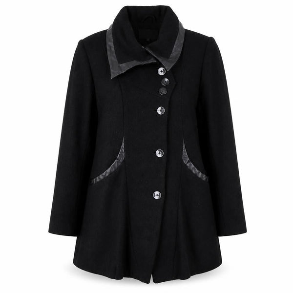 VILA Women’s Black Wool Blend Mid-Length Coat XL Button Classic Style