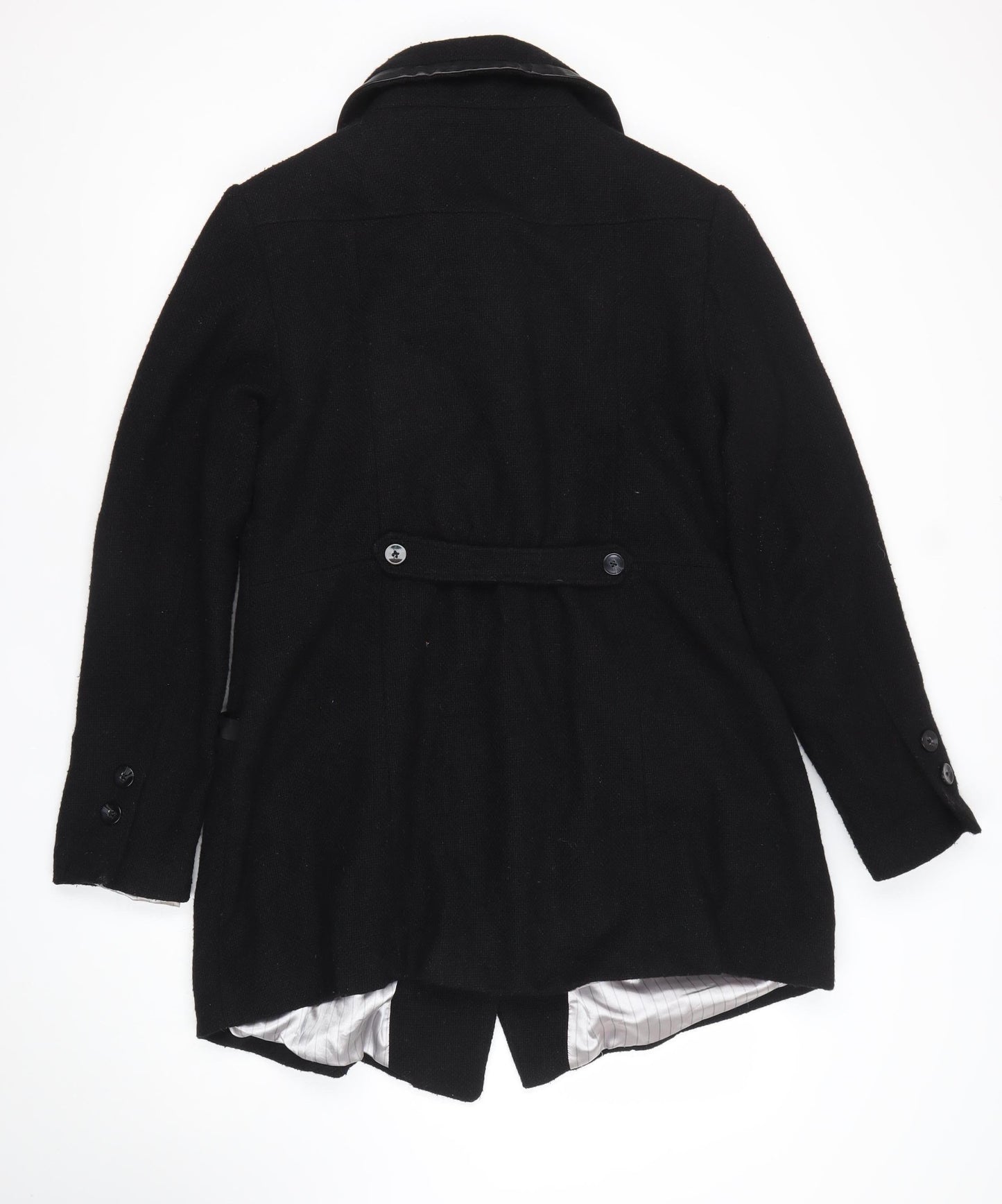 Vila Women’s Black Wool Blend Mid-Length Coat XL Button Classic Style
