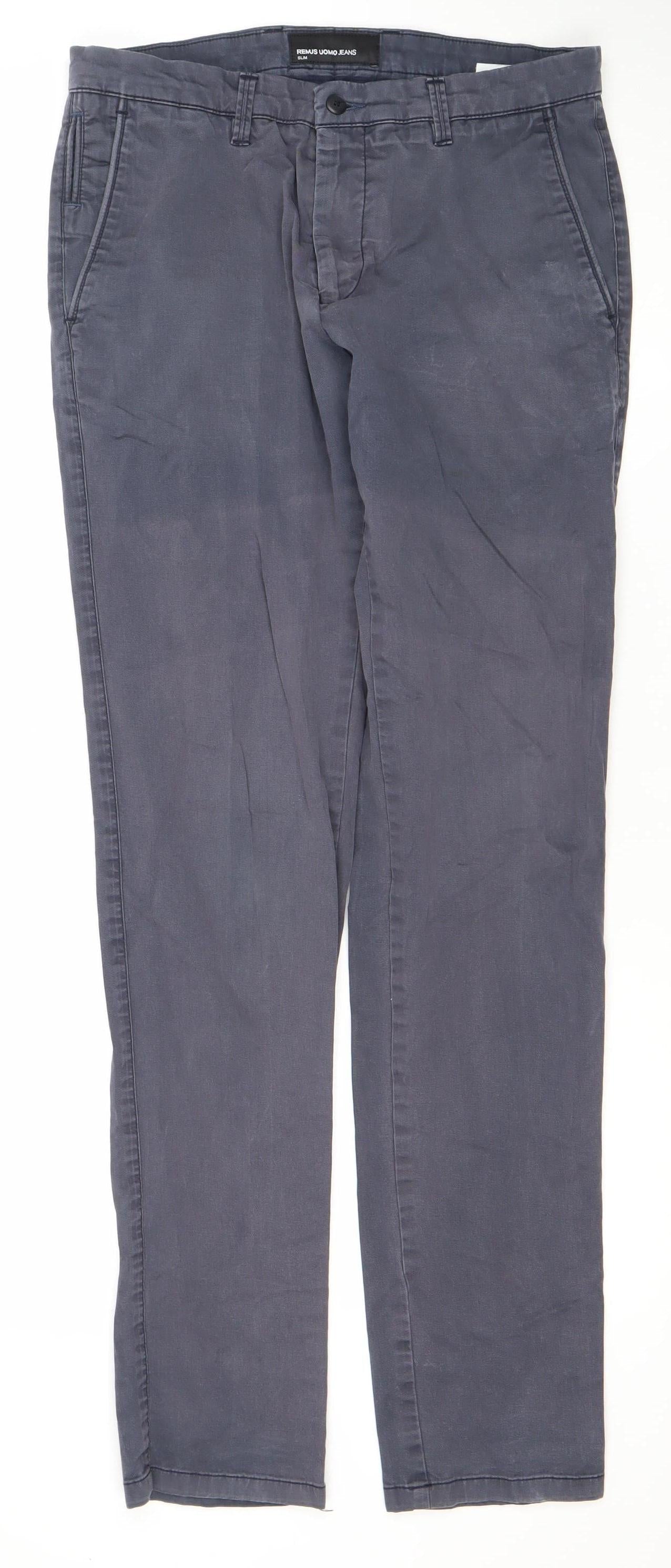 Remus Uomo Men's Blue Slim Fit Chino Trousers 32L
