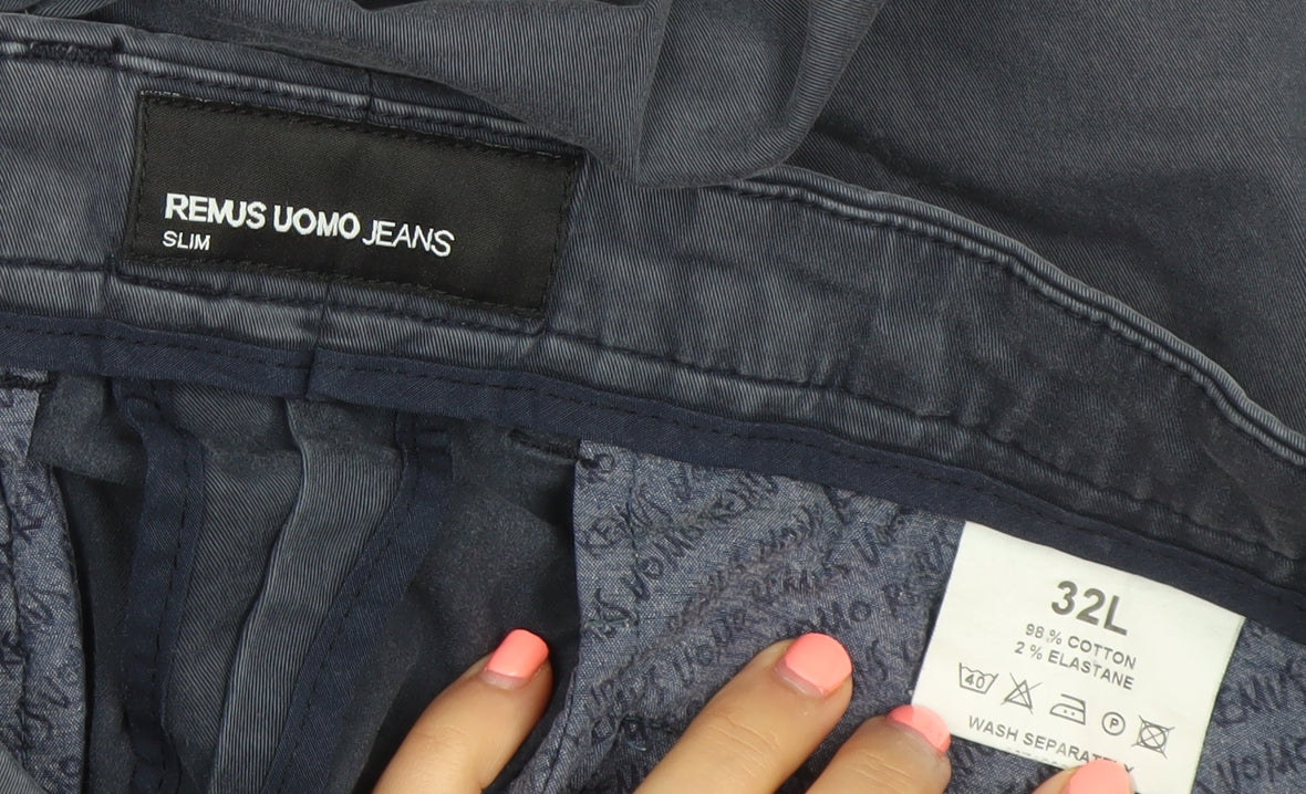 Remus Uomo Men's Blue Slim Fit Chino Trousers 32L