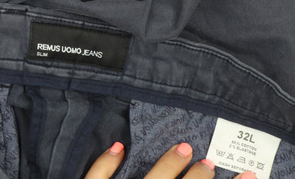 Remus Uomo Men's Blue Slim Fit Chino Trousers 32L