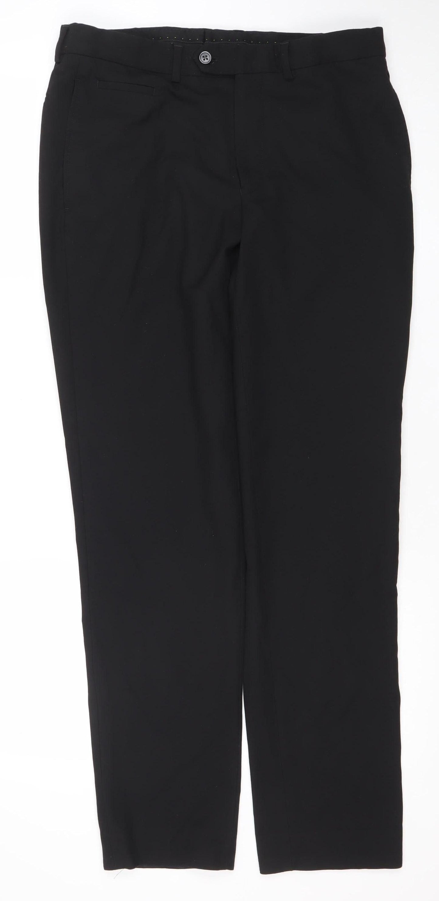 Remus Uomo Men's Black 32R Slim Fit Stretch Dress Trousers