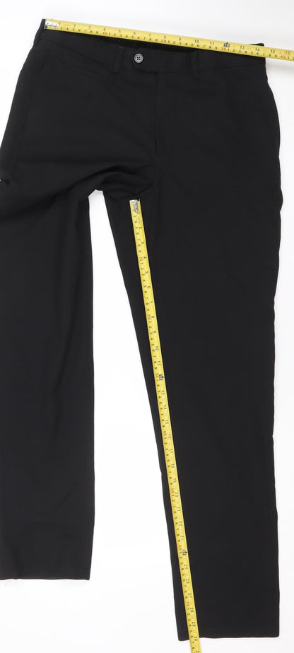 Remus Uomo Men's Black 32R Slim Fit Stretch Dress Trousers