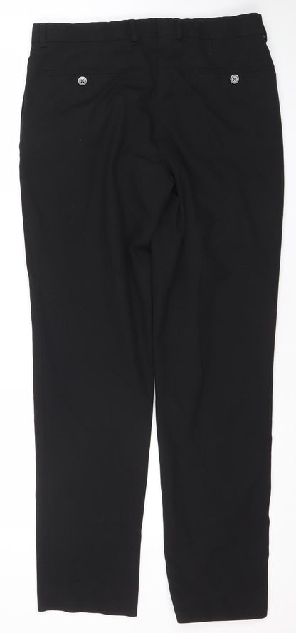 Remus Uomo Men's Black 32R Slim Fit Stretch Dress Trousers
