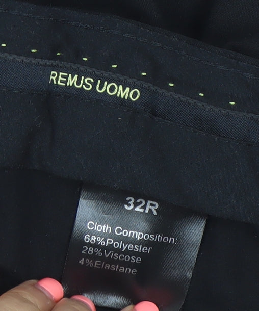 Remus Uomo Men's Black 32R Slim Fit Stretch Dress Trousers