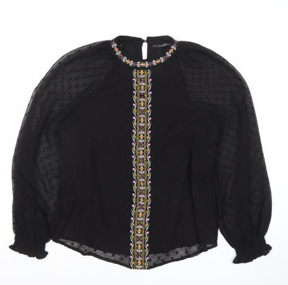 Dunnes Womens Black Embroidered Chiffon Bohemian Blouse M