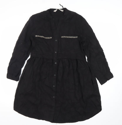 Zara Women Black Lyocell Long Sleeve Shirt Dress XS