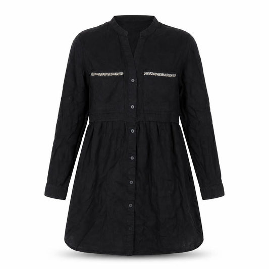 Zara Women Black Lyocell Long Sleeve Shirt Dress XS