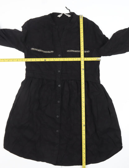 Zara Women Black Lyocell Long Sleeve Shirt Dress XS