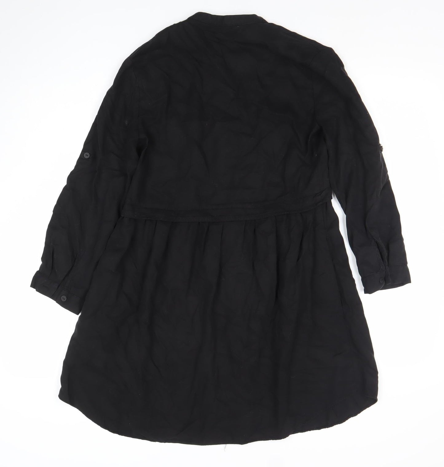 Zara Women Black Lyocell Long Sleeve Shirt Dress XS