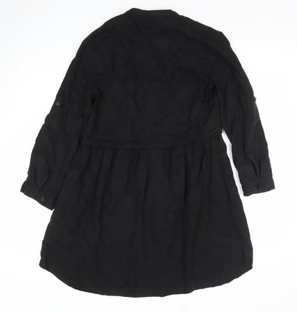 Zara Women Black Lyocell Long Sleeve Shirt Dress XS