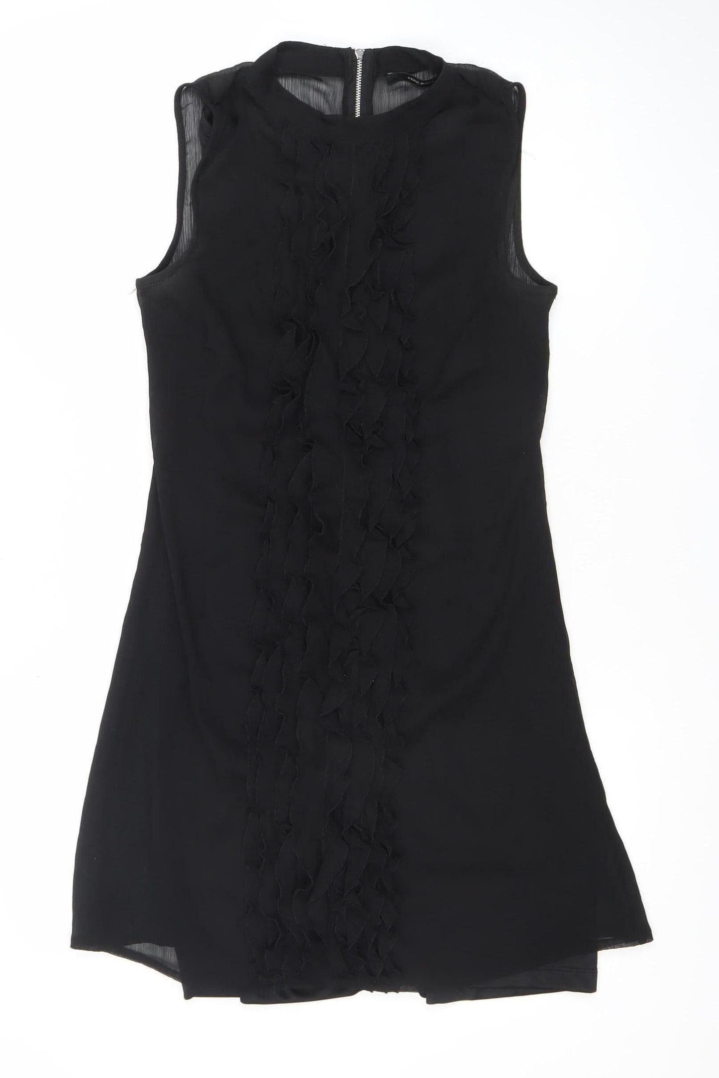 Vero Moda Women's Black Sleeveless Ruffle Shift Dress Size M